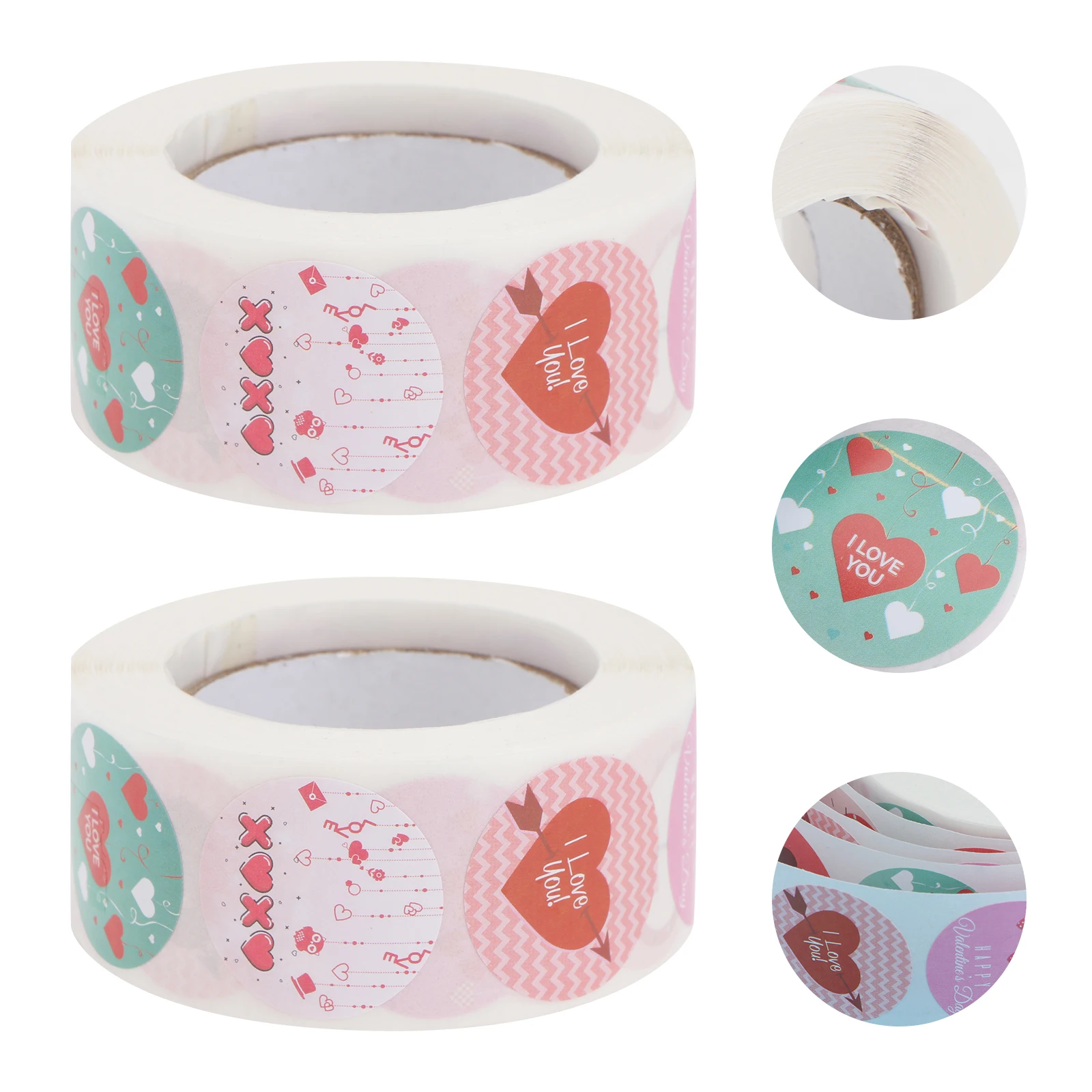 

2 Rolls Valentine Stickers Gift Decor Invitation Colorful Scrapbook Decoration Day Labels Romantic Design Festive Style
