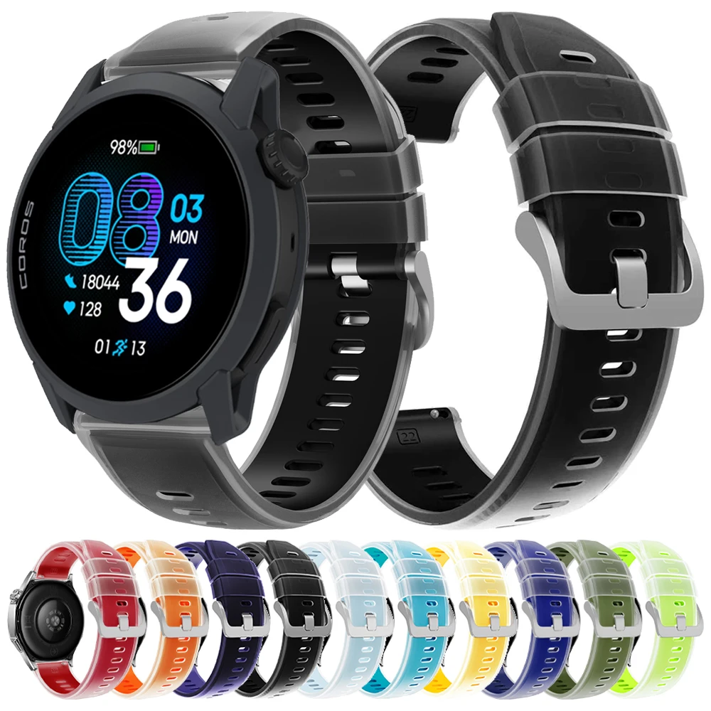 22 mm durchscheinendes zweifarbiges Silikonarmband für COROS PACE 4 Sportarmband für COROS APEX 4 42 mm/APEX 2 Pro/PACE 3 weiches Armband