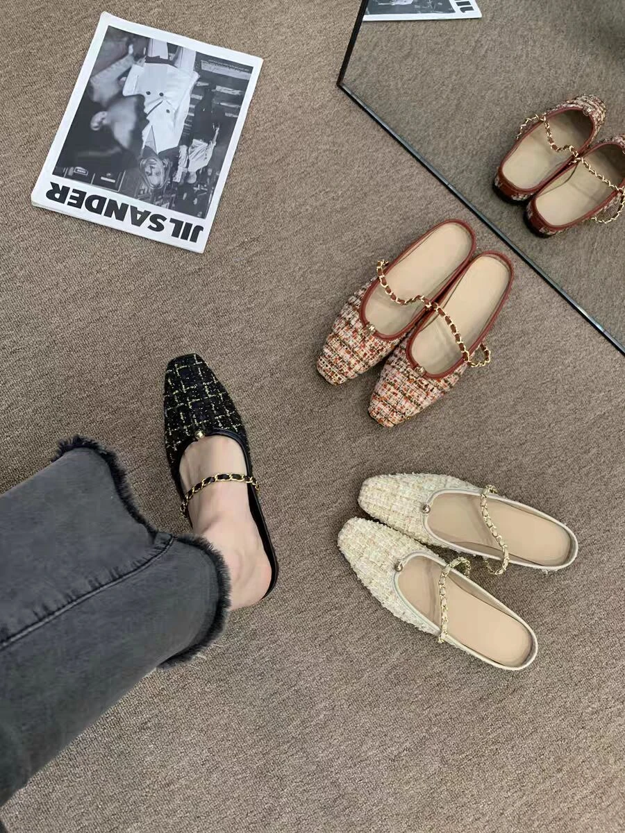 New Style Brand Women Shoes Big Butterfly Knot Women's Slipper Stylish Pointed Toe Mules Simple Elegant Female Dress Shoes
