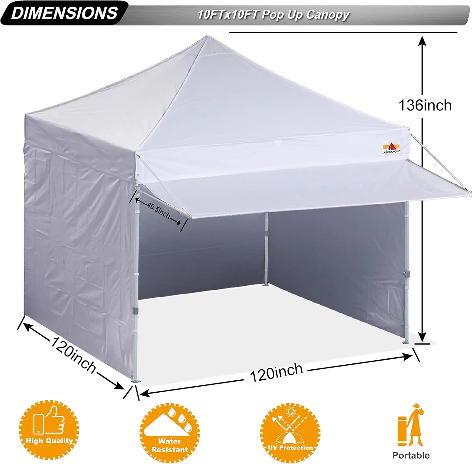 Pop Up Canopy Tent with Awning and Sidewalls 10x10 Market White Waterproof Canopy Top and Windproof Sidewalls Easy To Set Up