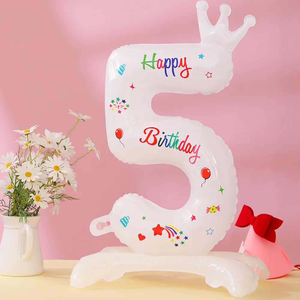 32 Inch White Number Stand 0-9 Shape Balloons Aluminum Film Birthday Party Decor Kid Toy Anniversary Balloons Wholesale