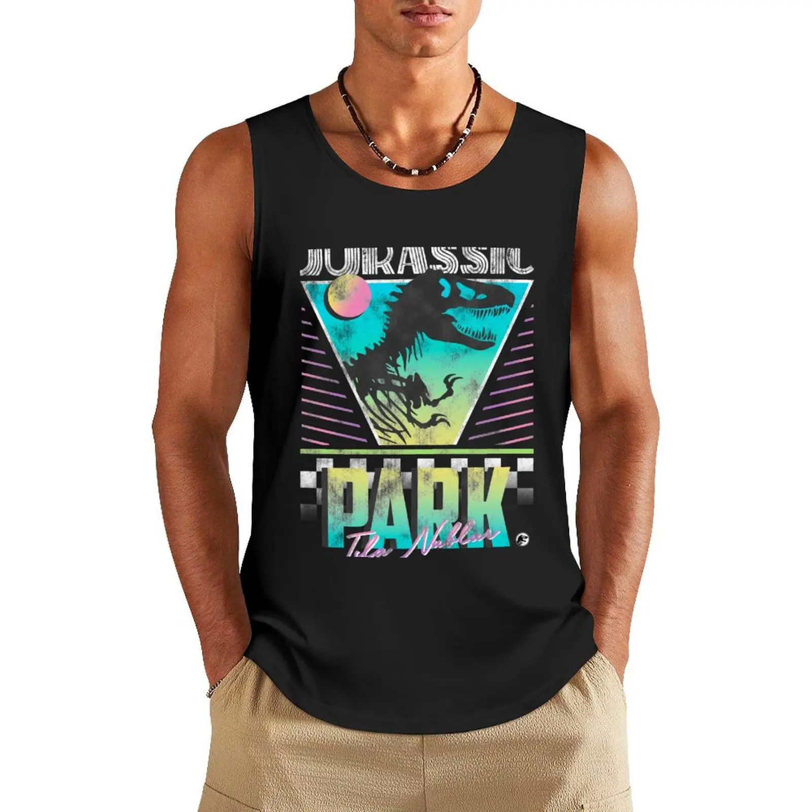 Jurassic Park Isla Nublar Retro Distressed Logo Tank Top gym clothes men Top summer