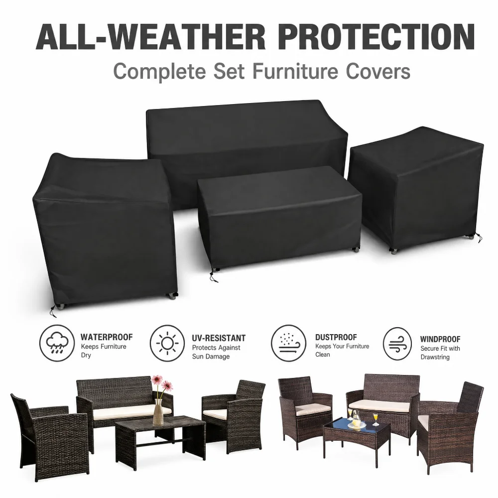 4pcs/Set Patio Furniture Covers, Heavy Duty Waterproof Outdoor Furniture Covers, Rattan Outdoor Furniture Windproof