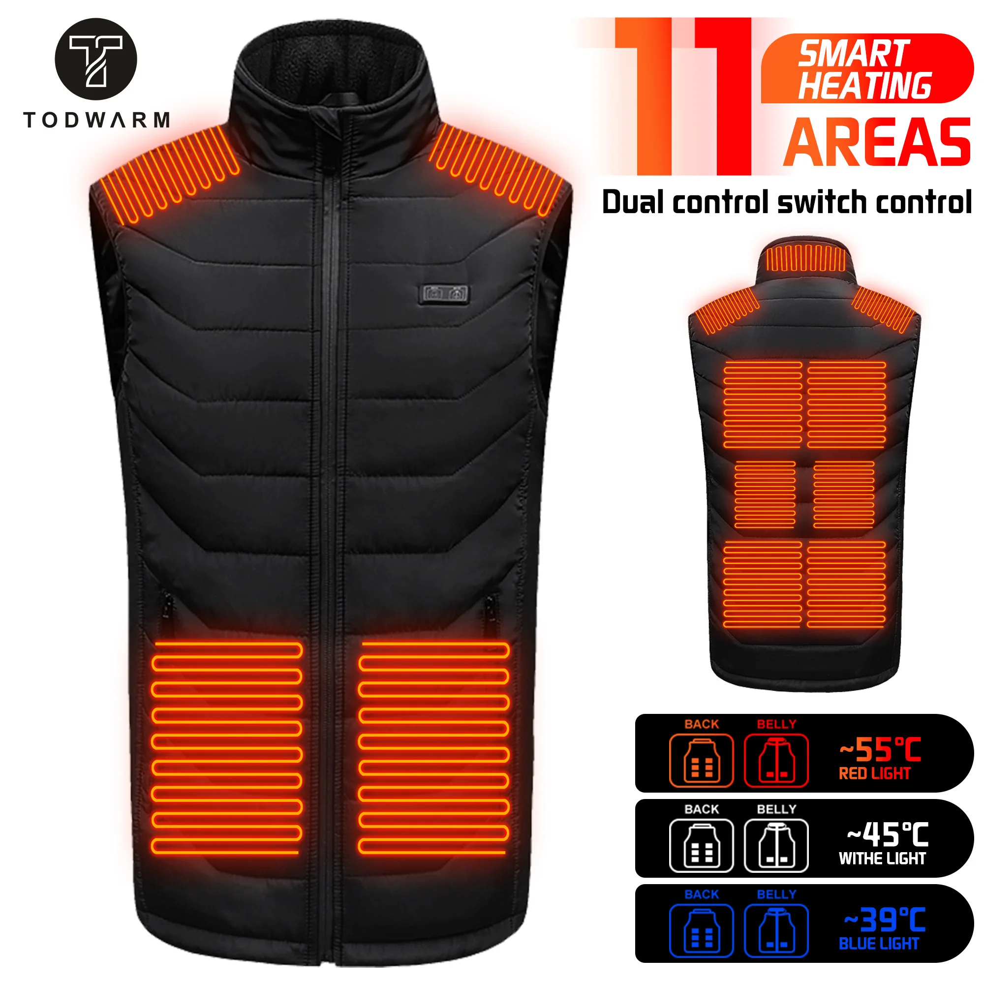 

TODWARM 11 Areas Usb Heated Jacket Men Women Electric Heated Vest Heating Vest Heated Bodywarmer Usb Inner Heat Vest Veste