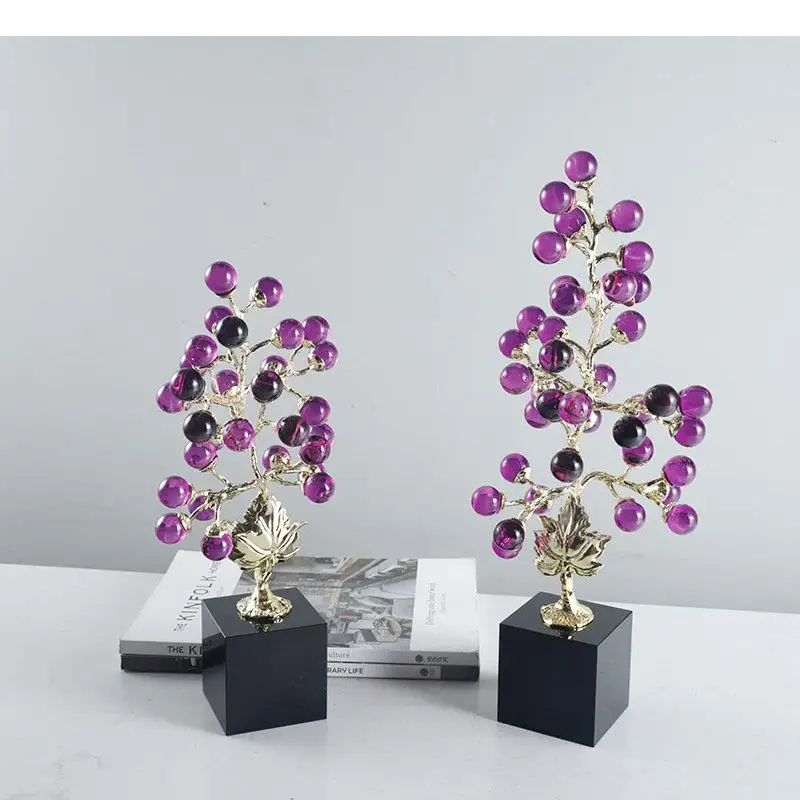 

Purple Crystal Grape String Sculpture Gilded Bough Crafts Ornaments Room Aesthetics Decor Desk Decoration Alloy Statue