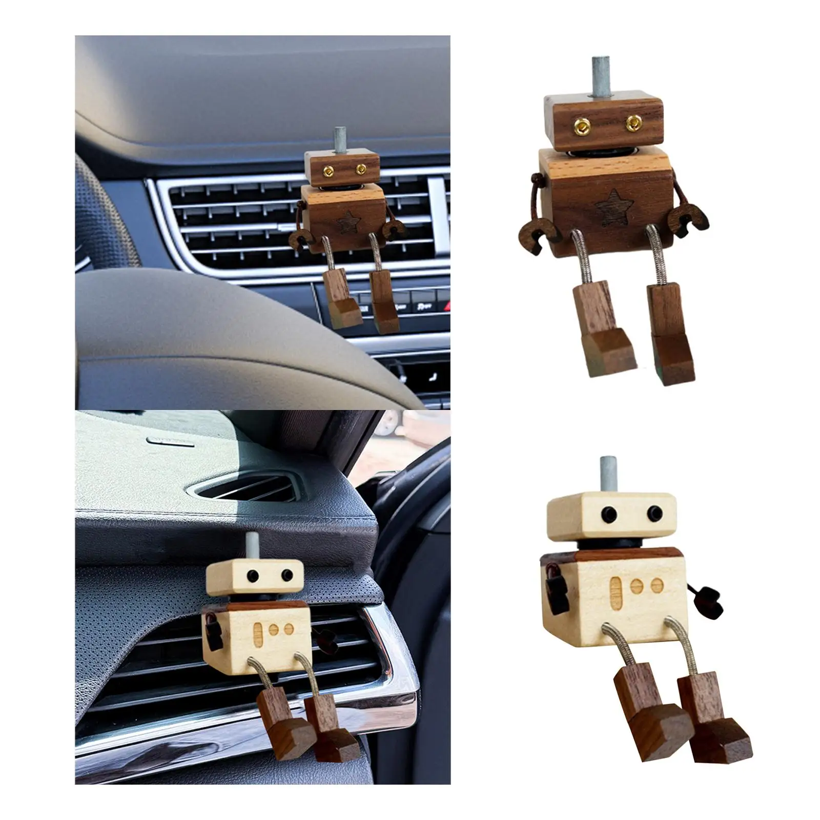Refillable Robot Car Air Freshener Diffuser Wood Aroma Scent Perfume Bottle Vent Clip for Car Decor and Room Fragrance