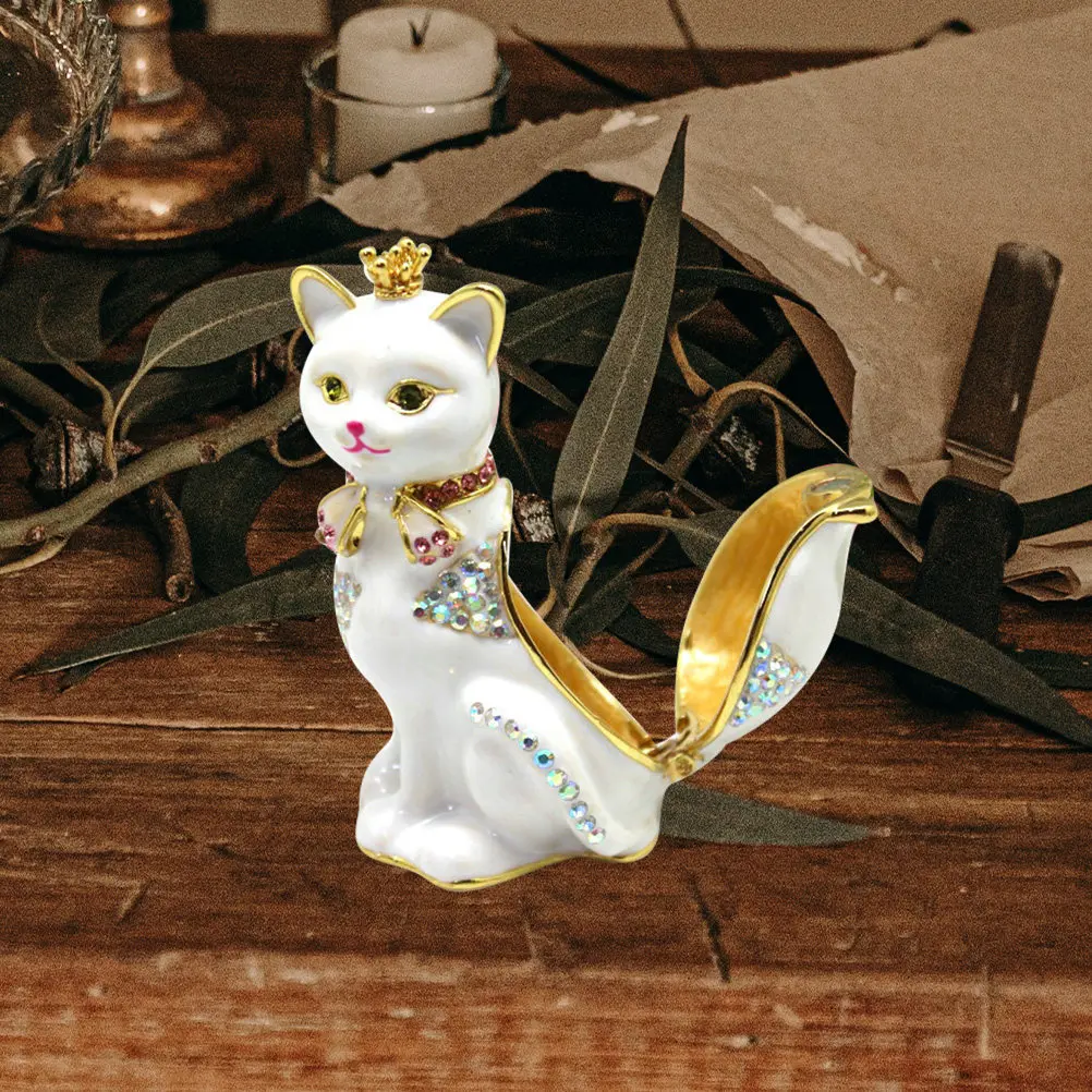 

Metal Crown Cat Jewelry Storage Box Alloy Material Bright Color Jewelry Organizer Desktop Trinket Box Home Vanity Decor