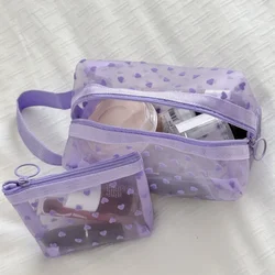 Borsa cosmetica in rete stampata a cuore viola borsa portamonete per bambini portamonete borse per il trucco borsa per il trucco Organizer da viaggio borsa da toilette