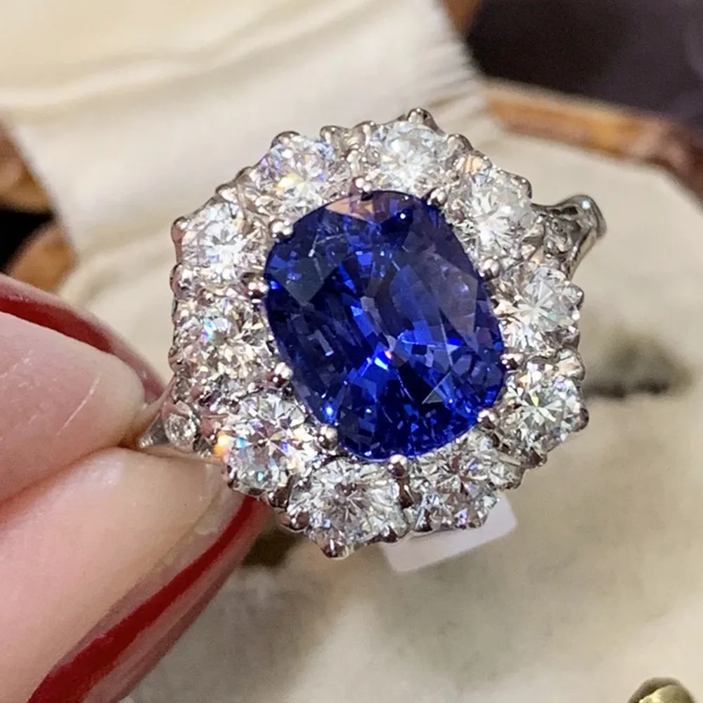 Huitan Bling Bling Blue Cubic Zirconia Ring for Women Temperament Elegant Lady's Accessories Wedding Anniversary New Jewelry