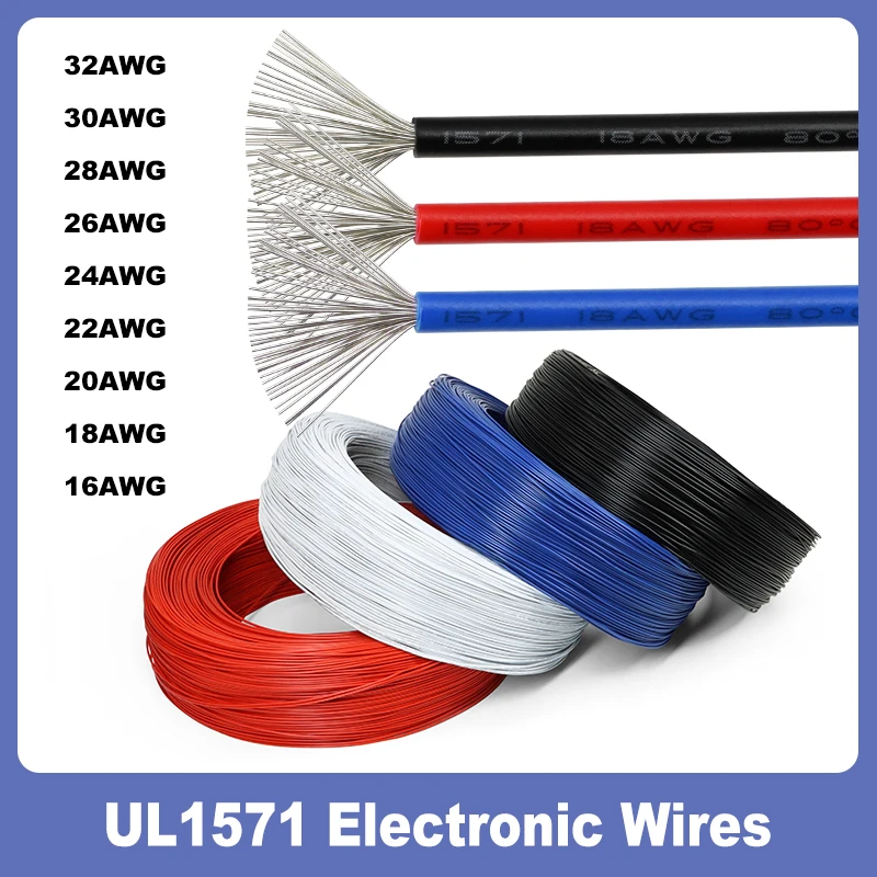 

5M ~ 500M UL1571 Electronic Wire 32 30 28 26 24 22 20 18 16AWG Tinned Copper Cable PVC Insulation LED Line Black/Red/Blue/White
