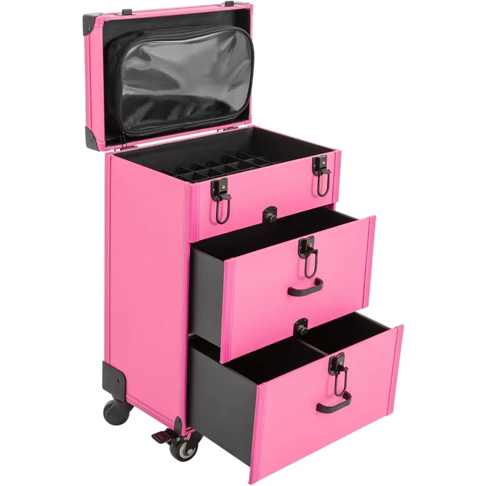 

Professional Rolling Makeup Train Case with Drawers,Makeup Travel Organizer Cosmetology Case,Salon Barber Case Traveling Cart Tr