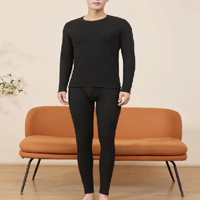 Large Size Xl Men Solid Warm Non-marking Cashmere Silk Thermal Underwear Set Winter Padded Thickened Autumn Clothes and Trousers