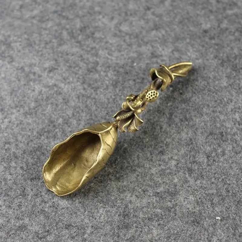 New Style Creative Tea Scoops Shovel Brass Copper Lotus Lotus Root Bamboo Tableware Coffee Spoon Tea Pet Tea Ceremony Ice Cream