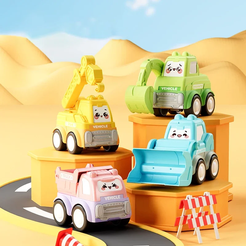 Cartoon Cute Expression Inertia Engineering Car Funny Candy Colour Sliding Toy Car Creative Children Toys Holiday Birthday Gift