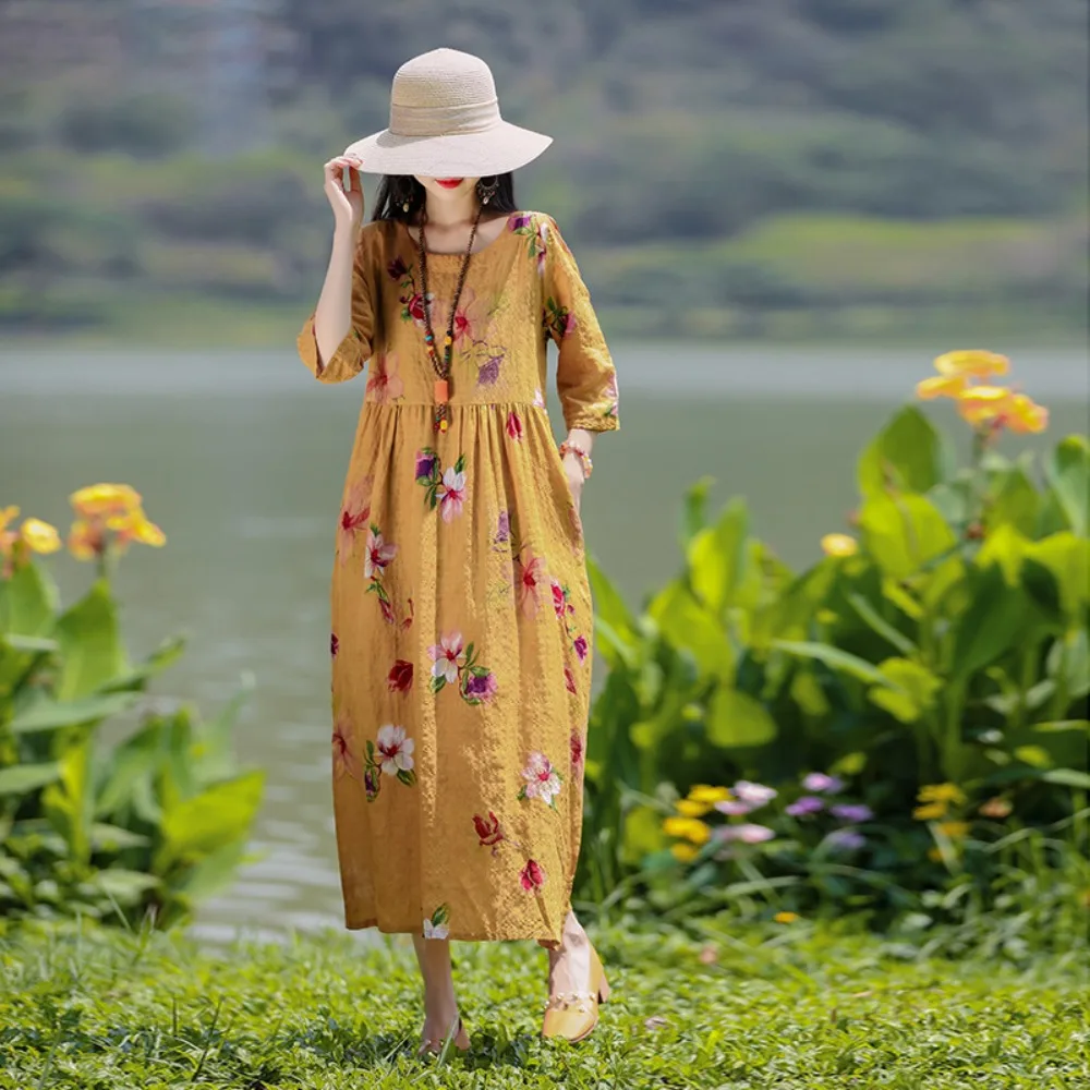 Women Clothing Summer Dress for Women Fashion Casual Vintage Ethnic Style Elegant Comfortable Loose Streetwear Clothes Print