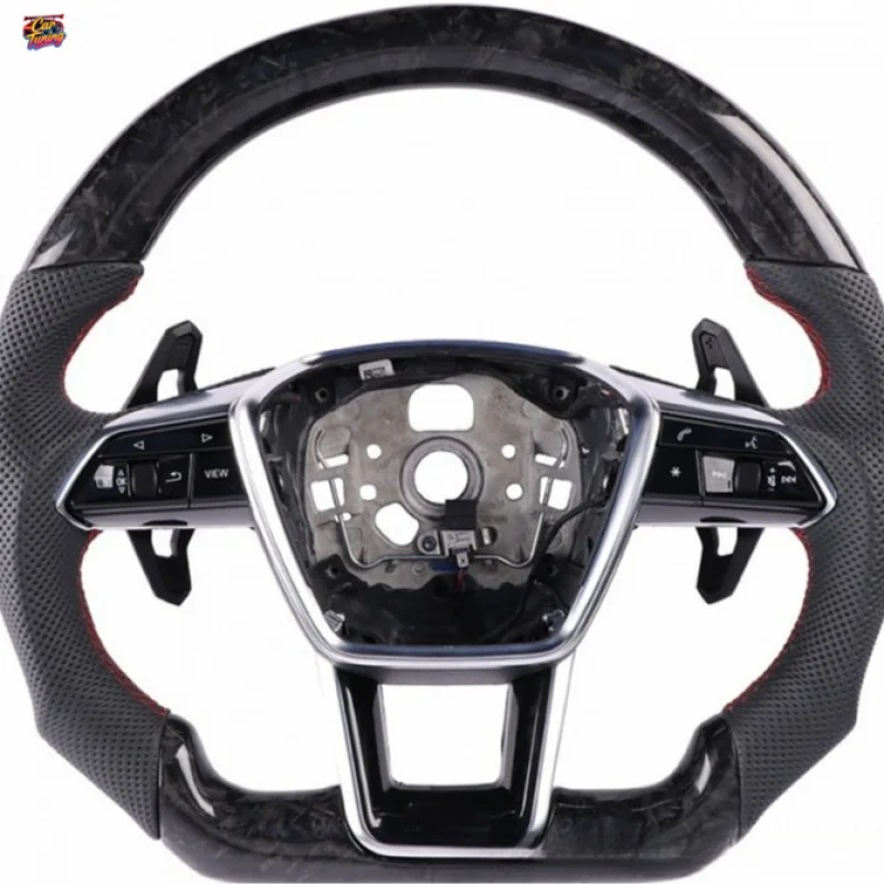 

Suitable for Audi's new forged carbon fiber steering wheel, genuine leather perforated multi-function buttons, modified and supp