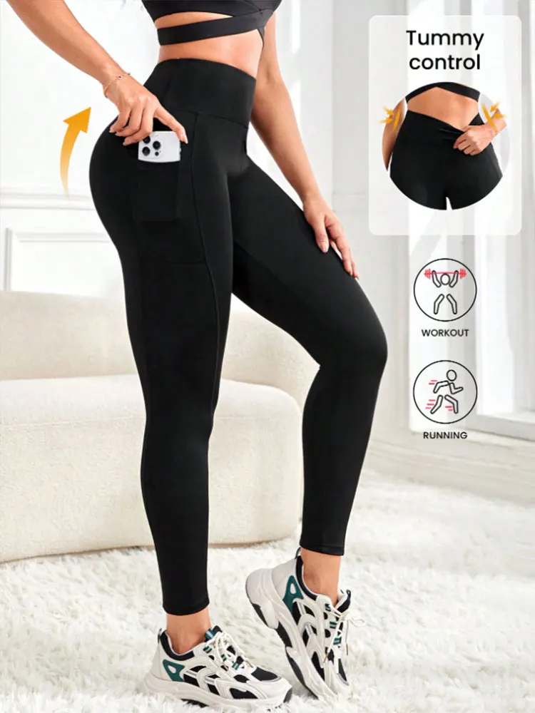 High Waist Elastic Yoga Legging  With Pockets Tummy Control Workout Sweatpants Running Yoga Leggings For womens jogging Clothes