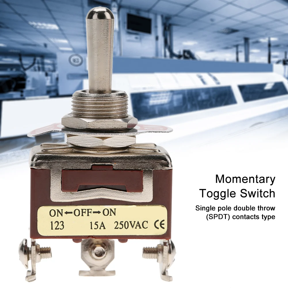 3 Position Momentary Toggle  On OFF on Momentary Toggle  SPDT 3 pin 12mm 15A 250VAC