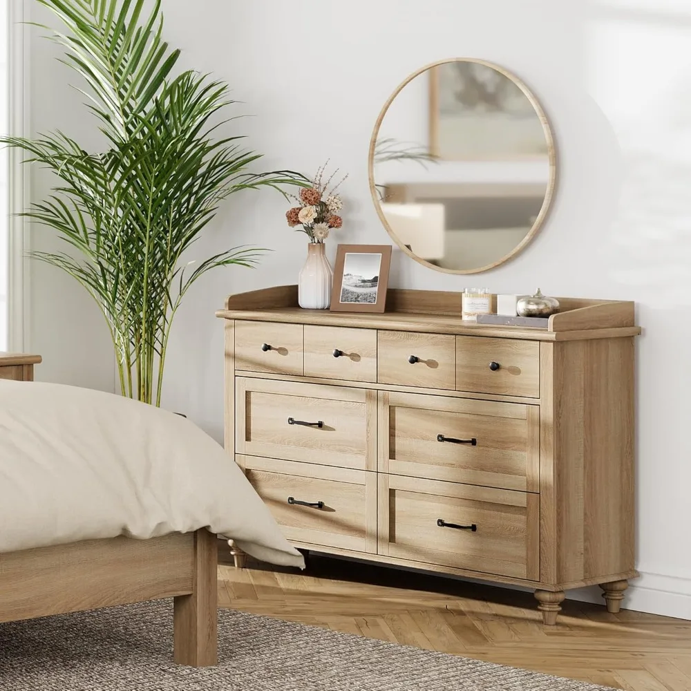 Kids Dresser for Bedroom with 6 Drawers, Oak Baby Dresser with Wide Chest of Drawers