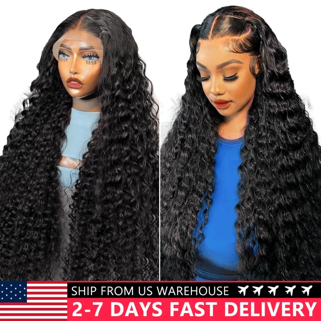 Deep Wave Frontal Wig 13x4 13x6 HD Transparent Lace Frontal Wig Glueless 5X5 6X4 Wig 28 30 Inch Curly Lace Front Human Hair Wigs