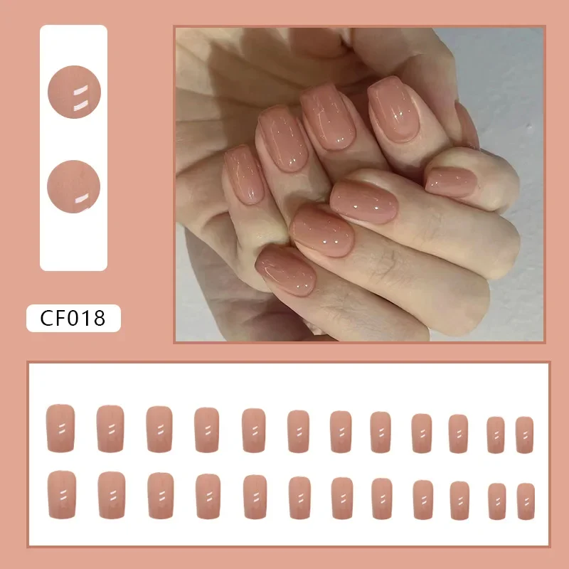 24Pcs/Set Sweet Girl Glossy Pink Fake Nails French Medium Long Square Wearing False Nails Full Coverage Design Press on Nail Art