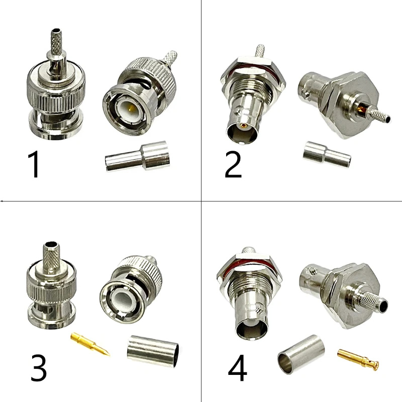 BNC Male Female Plug Jack RF Coax Connector Crimp for RG316 RG174 RG58 RG142 Cable Copper Nickelplated With Drawing NEW