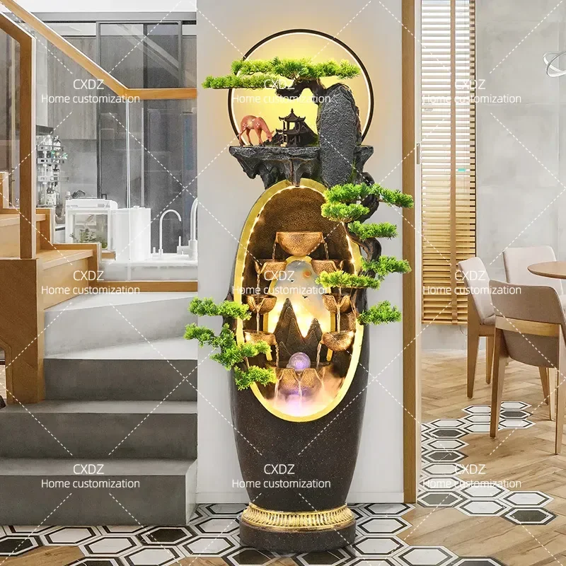 Flowing Water Ornament Circulating Fountain Rockery Landscape for Living Room TV Cabinet Entrance Decoration Housewarming