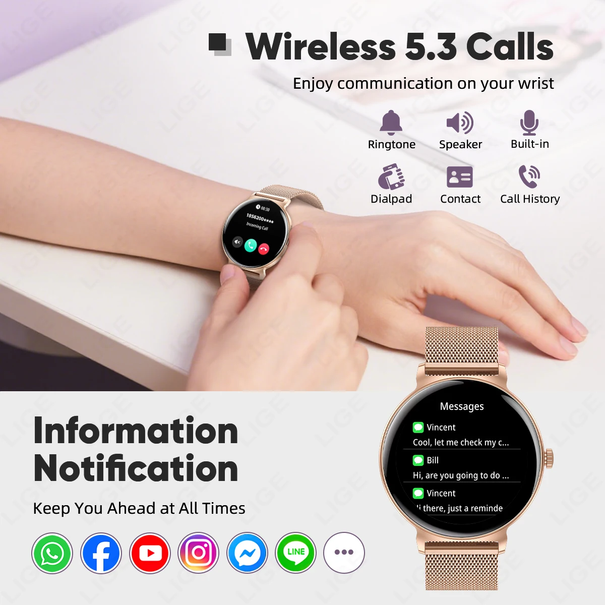 Ultradünne 1,27 Zoll Smart Watch Damen Herzfrequenzmesser Musik Bluetooth Anruf Smart Armbanduhr Damen Smartwatch für Android iOS
