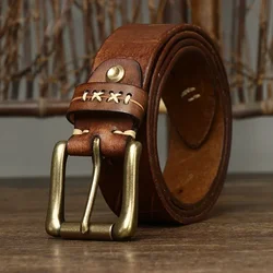 3.8CM Men High Quality Genuine Leather Belt Luxury Designer Brass Pin Buckle Belts Pure Cowskin Vintage Strap Male Jeans for Man