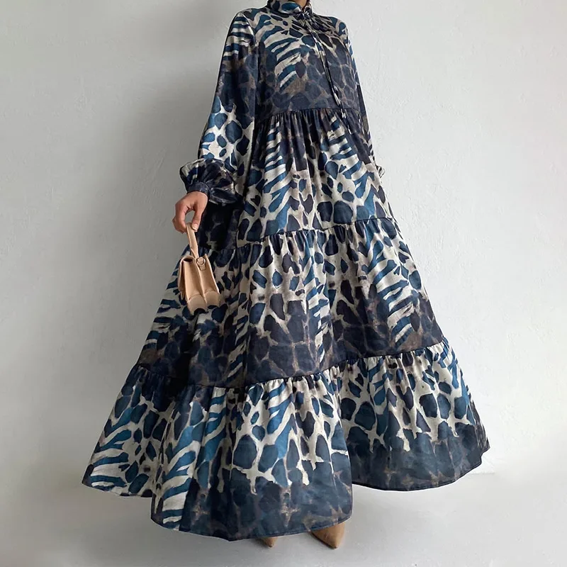 Ramadan Eid Muslim Women Abaya Leopard Print Dresses Jalabiya Long Robe Morocco Dubai Abayas Kaftan Islam Arabic Vestidos