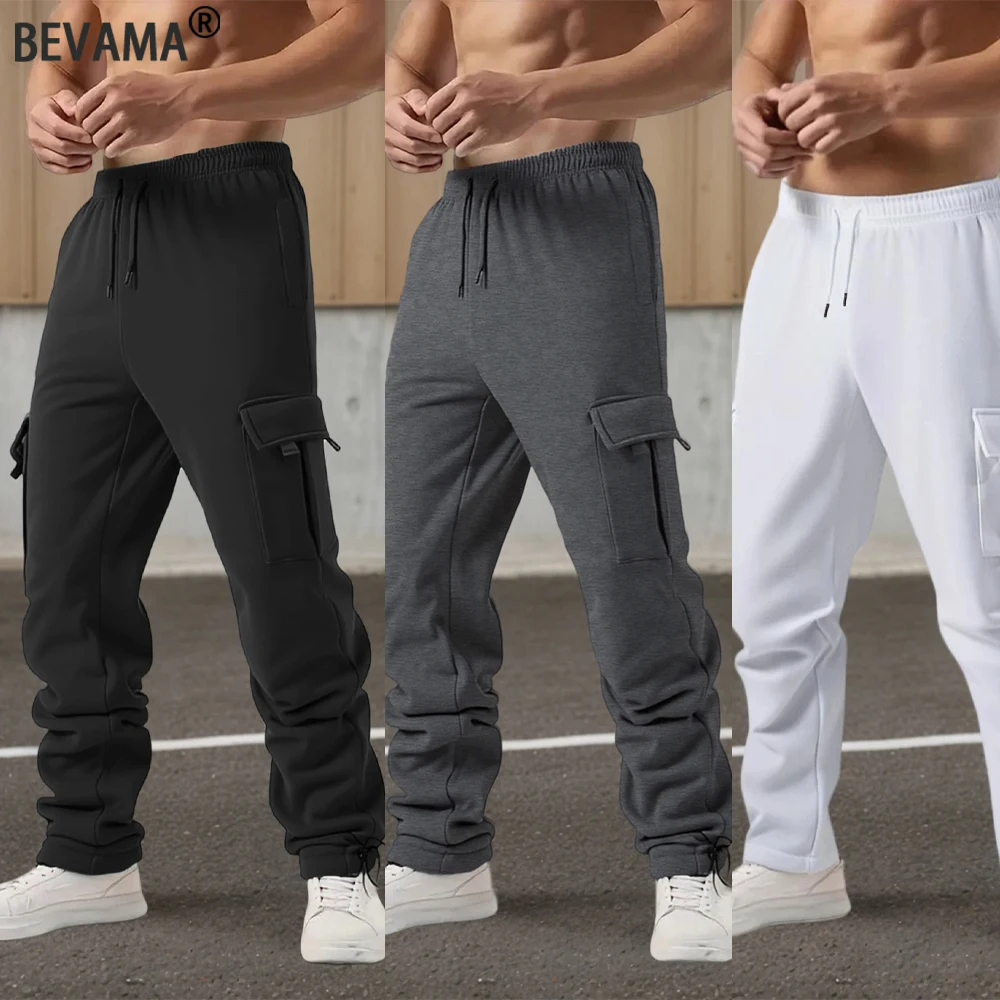 

Men's Fleece Cargo Pants with Multiple Pockets Drawstring Elastic Waist Casual Sweatpants Outdoor Fashion Streetwear Trousers