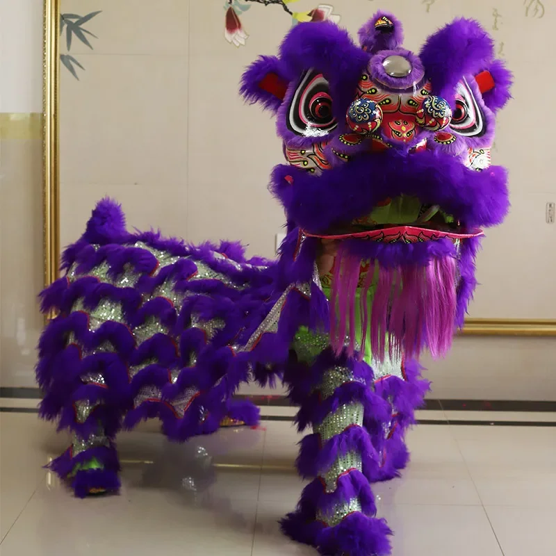 Purple Lion Dance Props Buddha Costume Lion Hand Woven Wool Two Person Stage Performance Costumes