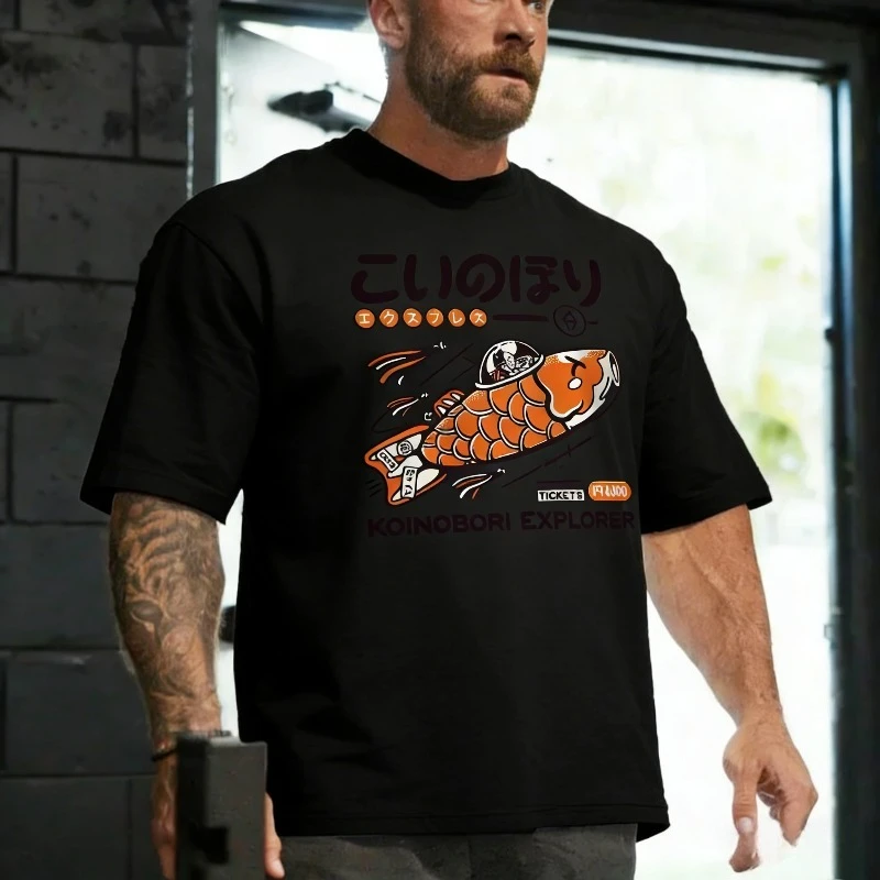 

Футболка Koinobori Express с принтом, мужская, 2026, новая, из хлопка, оверсайз, в стиле Харадзюку, с графическим принтом, для женщин, топы, повседневная уличная одежда