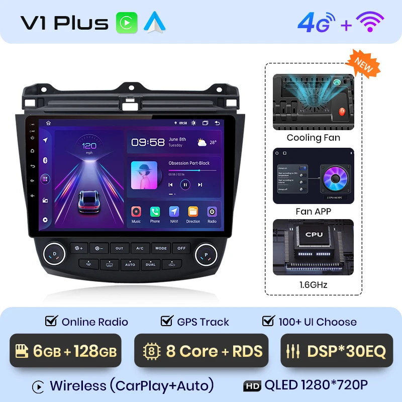 Junsun Draadloze Carplay Android Auto Autoradio Voor Honda Accord 7 2003-2008 Gps Intelligente Systemen Stereo Multimedia Autoradio
