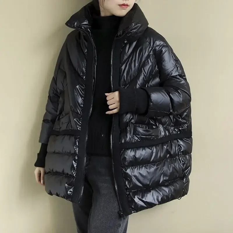 Doudoune européenne d'hiver pour femme, veste surdimensionnée tricotée à épissure ample, pour banlieue, 2025