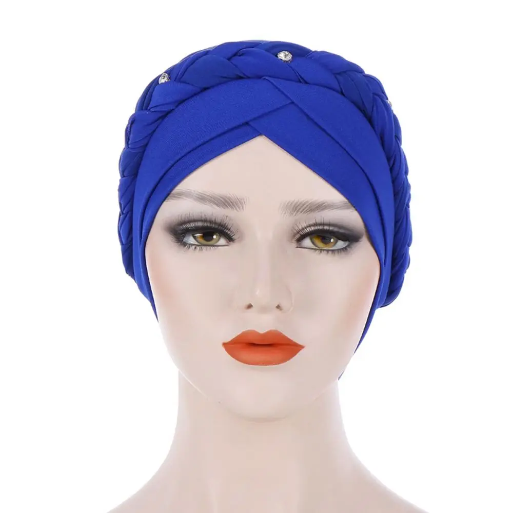 Braid Turban Hat Muslim Headpiece Underscarf Hair Cover With Diamon Islamic Turban Muslim Turbante Head Scarf Women's Hijabs