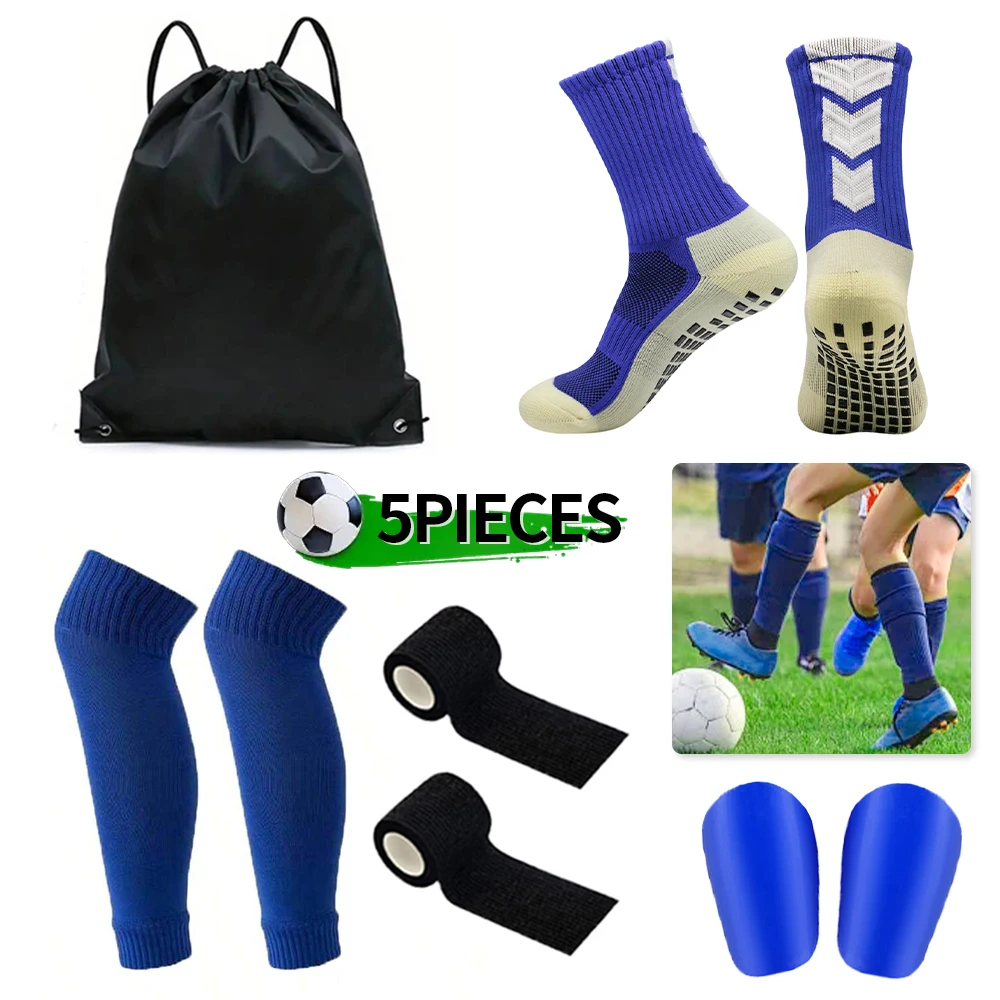 

5PCS Set Drawstring Ball bag Football Sock Men Women Leg Guards Shin Pad for Sports Training Leg Cover Grip Soccer Socks Bandage