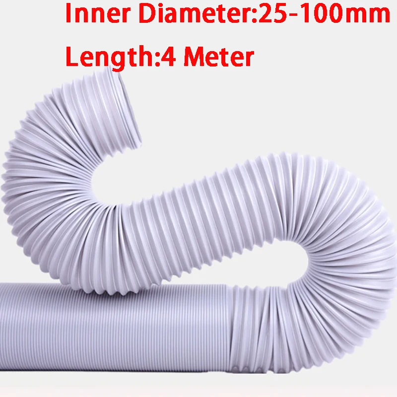 Universal White PP Extension Pipe,Telescopic Flexible Air Conditioner Exhaust Duct Vent Hose Tube,Inner Diameter 25-100mm*4000mm