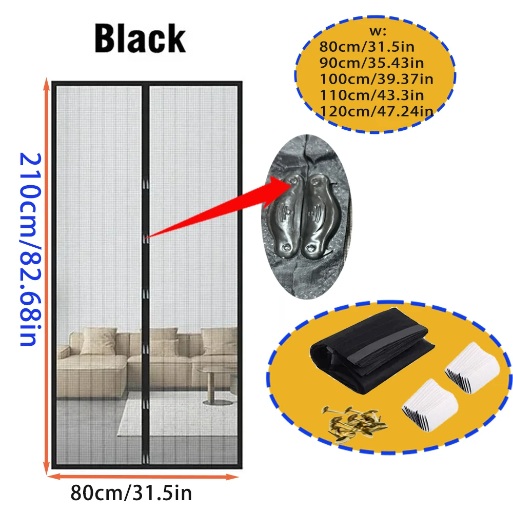 White magnetic screen door, summer mosquito proof breathable mesh curtain, pet friendly, no drilling installation