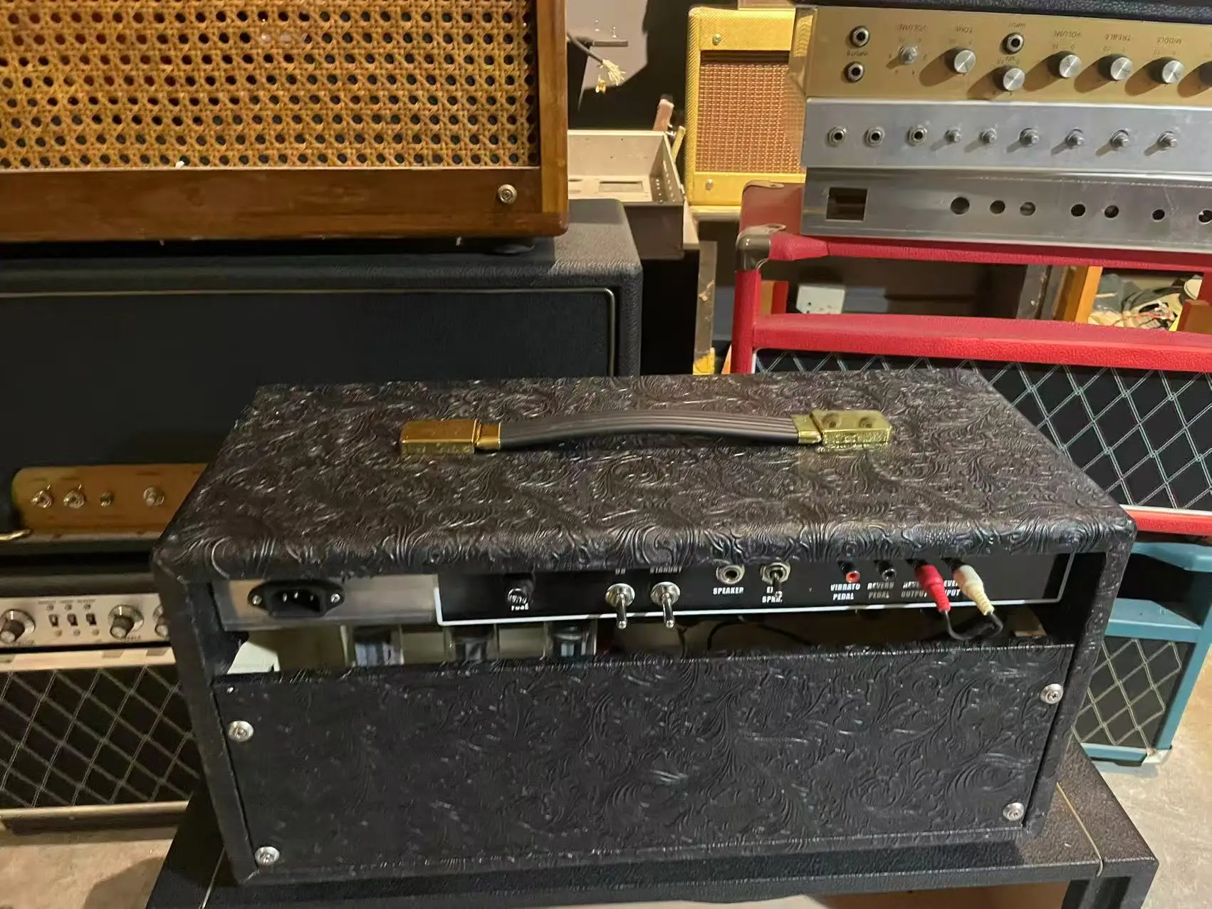 Custom Handwired Guitar Amplifier Princeton Reverb Head F Blackface Style with 2 Inputs and Sunflower Tolex Eyelet Construction