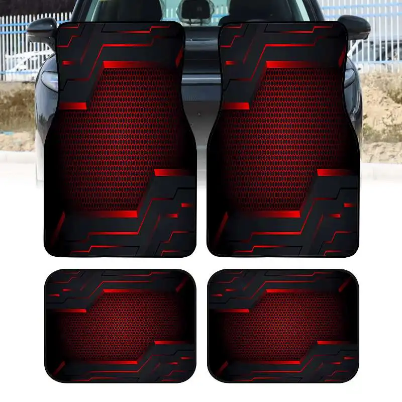 2pcs/4pcs Cool Black And Red Car Floor Mats | Durable Polyester, Ideal For Sedans, Trucks, SUVs, Perfect Gift Choice, Universal