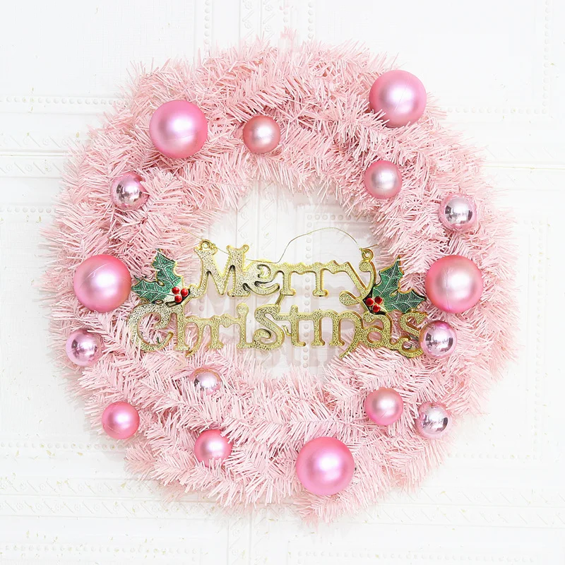 

2026 New Christmas 30cm Pink Xmas Wreath for Door Decor, Artificial Flower Christmas Hanging Holiday Party Background Decoration