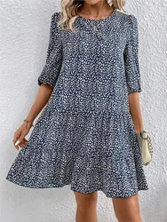 Spring Summer Fashion Floral Half Sleeve Dress 2024 Women Round Neck Casual Loose Comfortable Dresses For Women