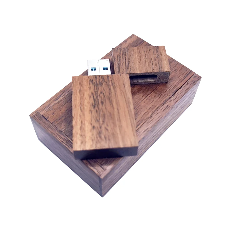 1pcs Free Custom LOGO Walnut Wooden Wood USB 2.0 Interface Memory Flash stick Pen drive With Walnut Box