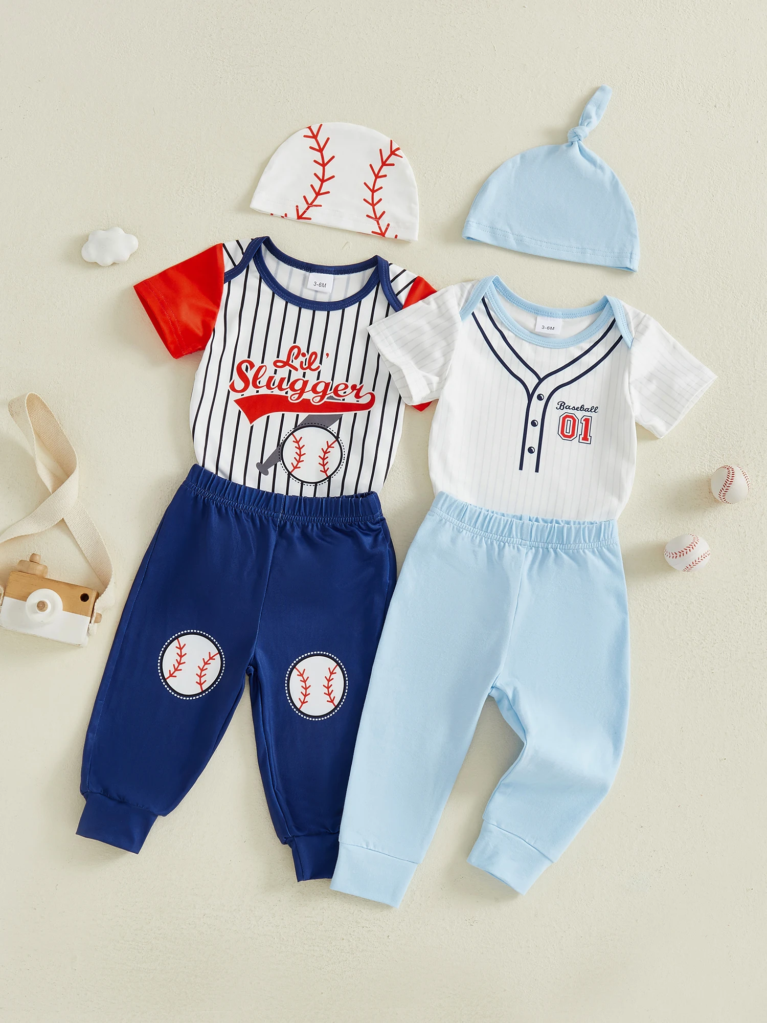 

Adorable Baby Boy s 3-Piece Outfit Set with Stylish Baseball Print Romper Matching Pants and Cute Hat for a Trendy Look