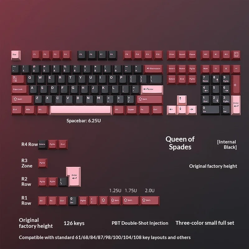 Mechanical keyboard keycaps made of PBT material, 128 small set, original factory height