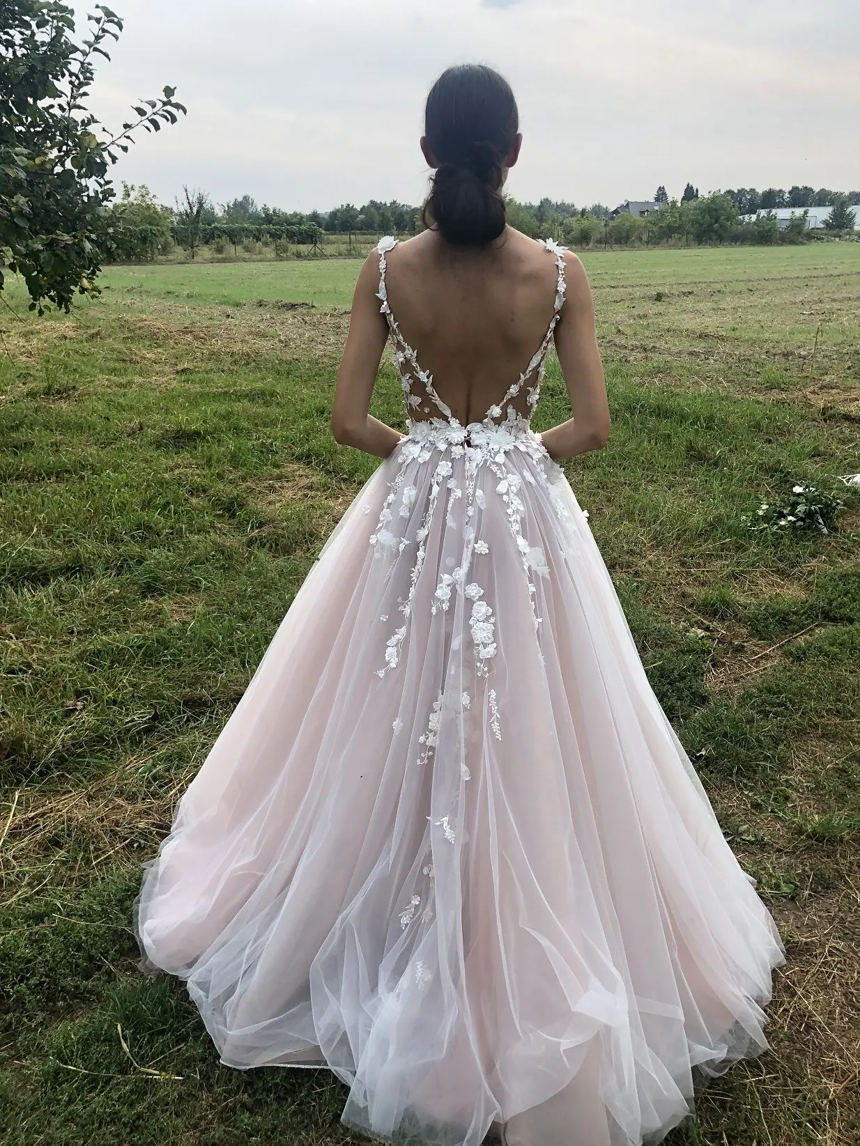 Robe de Mariée Rose Poudré à Deux Bretelles, Col en V, Motif Floral 3D, Ligne A, avec Poignées Dos aux, Traîne Amovible, Patients Formels Cultivés pour Femme