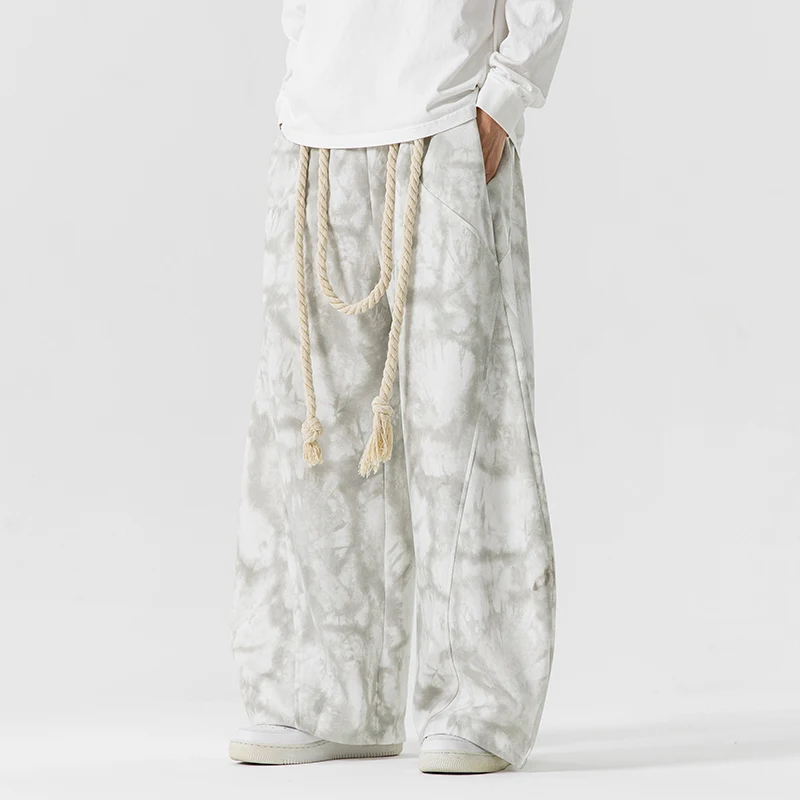 2024 Men Chinese Style Printed Wide Leg Pants Autumn Fashion Sports Baggy Tide Trousers Male Streetwear Pants Unisex