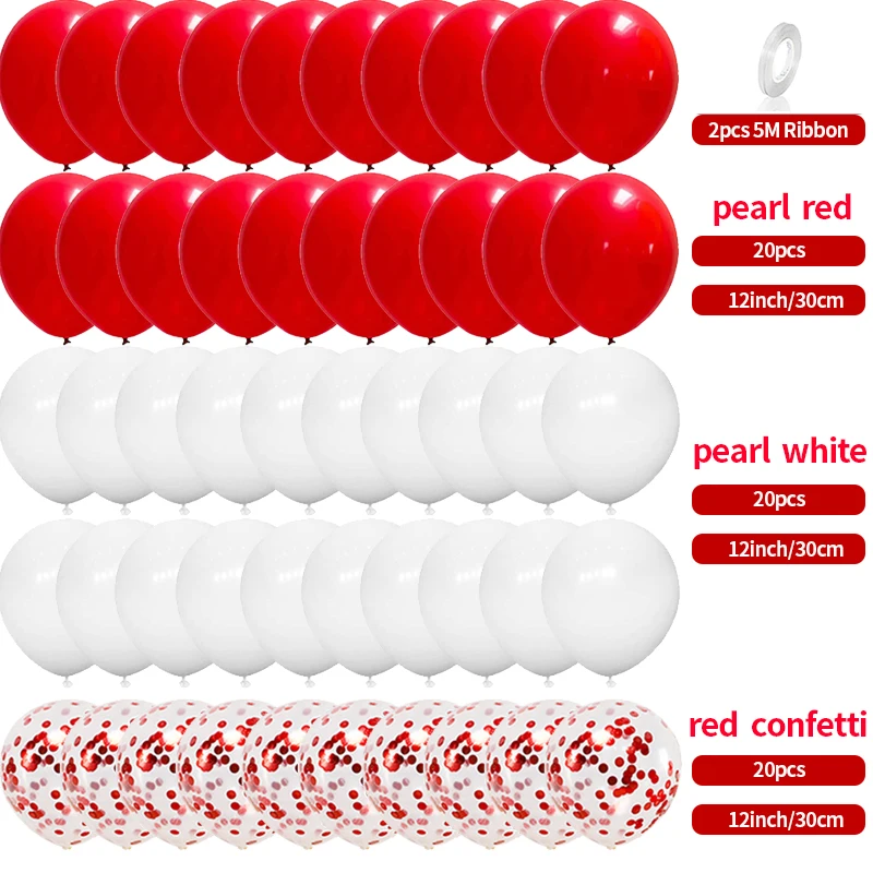 62pcs 12inch Red White Confetti Latex Balloons Birthday Wedding Party Decorations Kids Adult Boy Girl Anniversary Decor Supplies