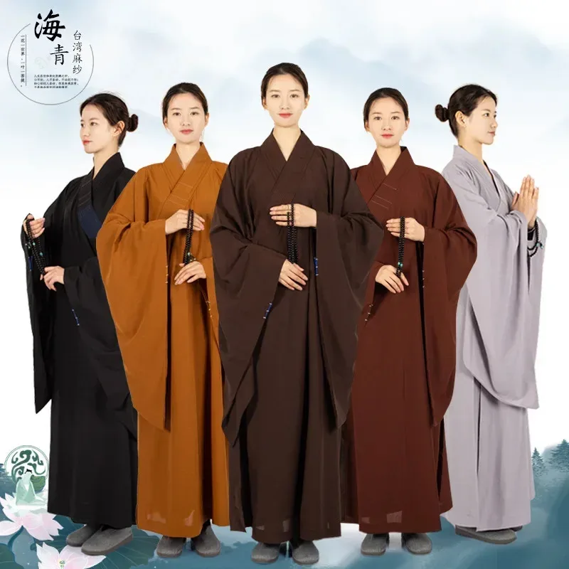 

2025 New Halloween 7 Colors Taiwan Linen Monks Long Robes Gown for Buddhism Haiqing Adults Meditation Clothes Buddhist Monk Conf